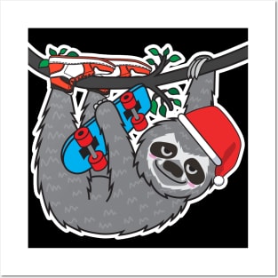 Sloth Skater Xmas Posters and Art